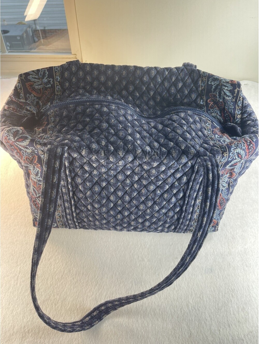 Vera Bradley Vintage Duffle Navy Pattern RETIRED 1998 Quilted Tote Bag Paisley